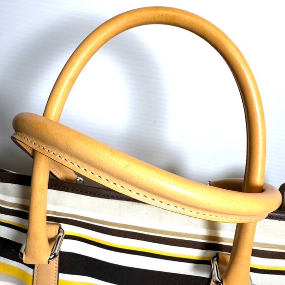 Coach Leather Canvas Striped Brown Yellow & Tan Satchel Bag . New With Tags - Picture 5 of 14